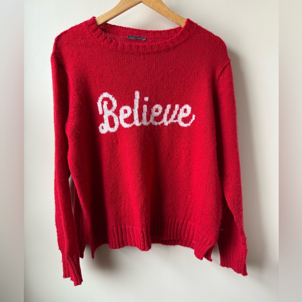 WOODEN SHIPS Believe Sweater Red Oversized Boxy Wool‎ Mohair Cozy Soft S